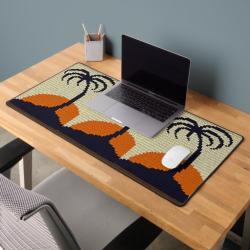 Tropical Sunrise Palm Trees Artisan Crochet Print  Desk Mat