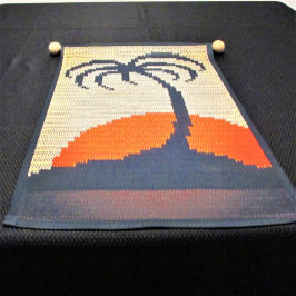 Tropical Sunrise Palm Trees Artisan Crochet Print Garden Flag