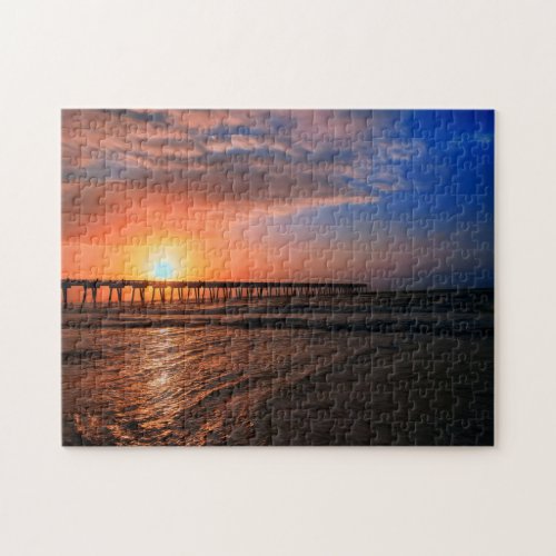 Tropical Sunrise Peeking Over the Pensacola Pier Jigsaw Puzzle
