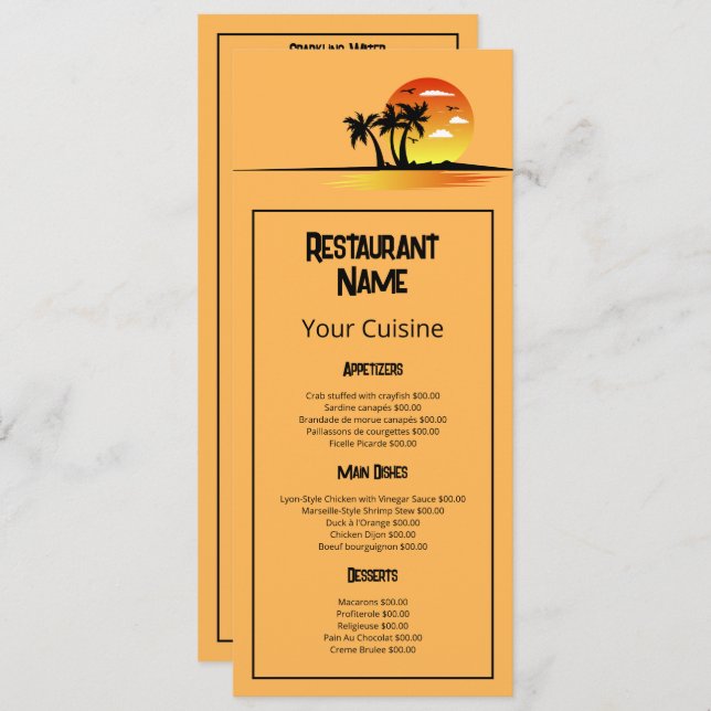 Tropical Sunrise, Restaurant Slimline Menu (Front/Back)