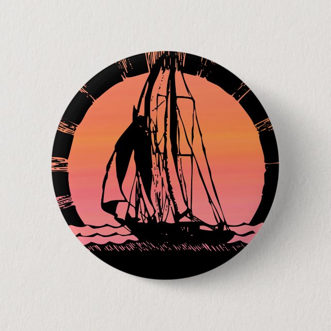 tropical sunrise sunset ship button (Front)