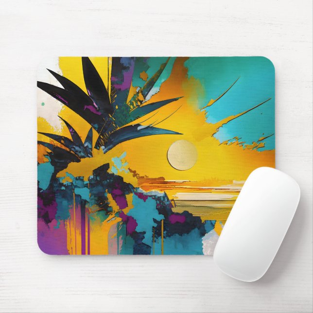 Tropical Sunset – Abstract Coastal Art Mouse Pad (With Mouse)