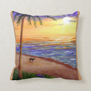 Tropical Sunset  Art Beach Palm Tree Creationarts Throw Pillow