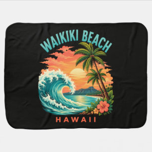Tropical Sunset at Waikiki Beach Hawaii Baby Blanket