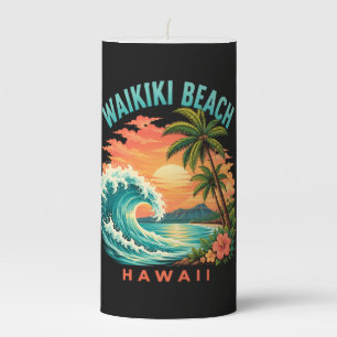 Tropical Sunset at Waikiki Beach Hawaii Pillar Candle