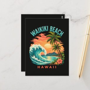 Tropical Sunset at Waikiki Beach Hawaii Postcard
