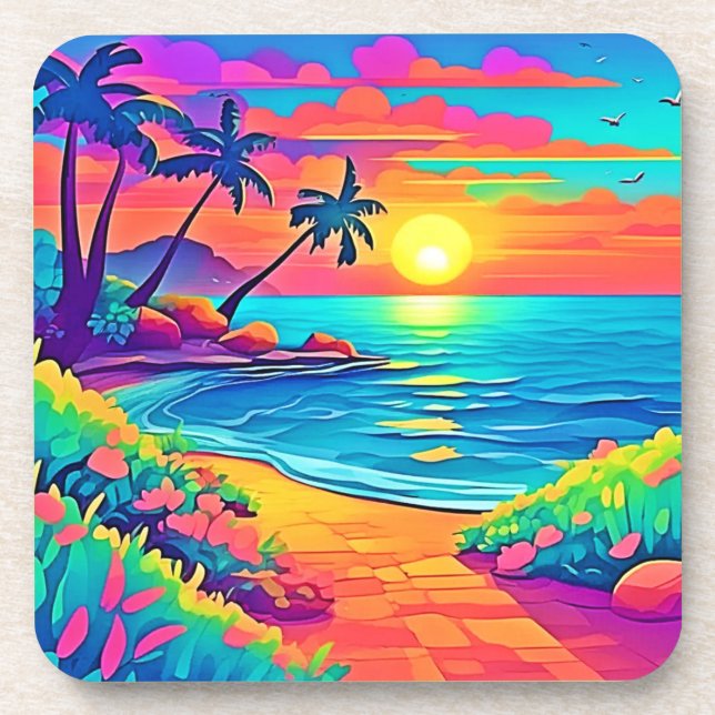 Tropical Sunset Beach Beverage Coaster (Front)
