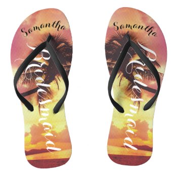 Tropical Sunset Beach Bridesmaid Personalized Flip Flops by riverme at Zazzle