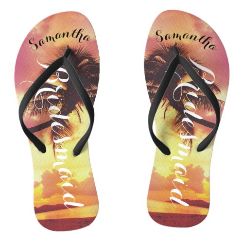 Tropical Sunset Beach Bridesmaid Personalized Flip Flops