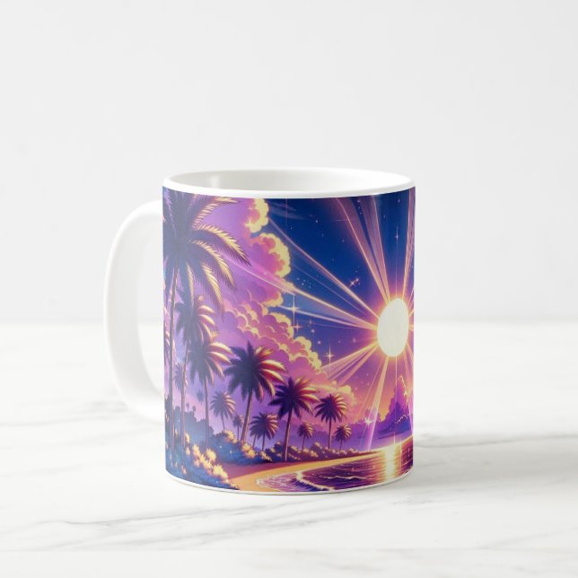 Tropical Sunset Beach Fantasy Painting Coffee Mug (Front Left)