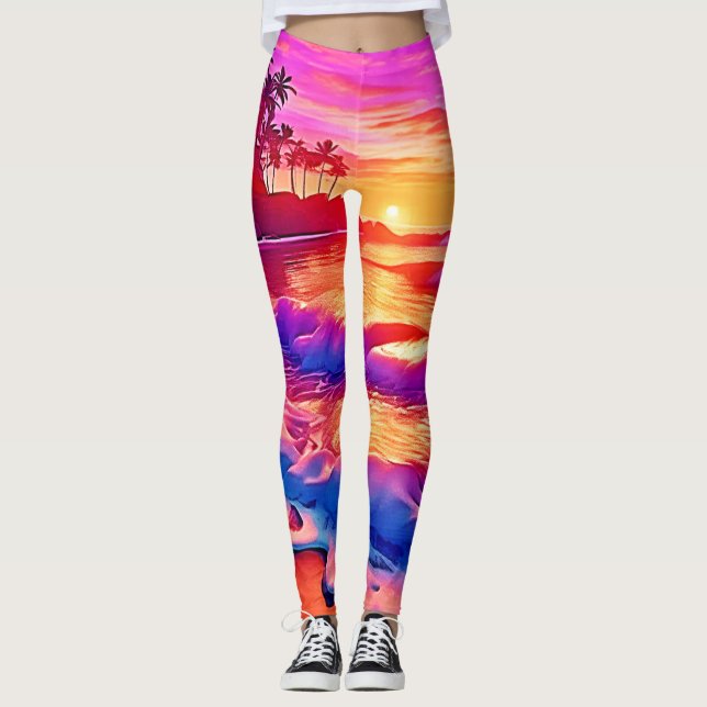 Tropical Sunset: Beach Glow Art Leggings (Front)