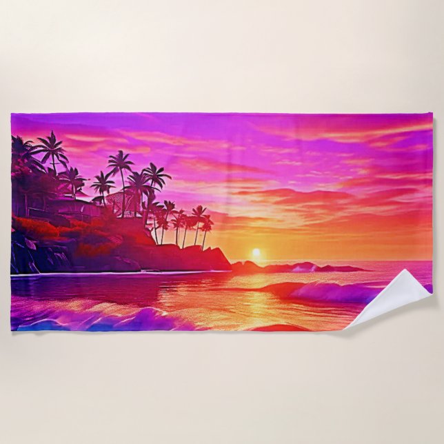 Tropical Sunset: Beach Glow Art Towel (Front)