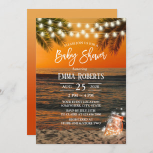 Tropical Sunset Beach Glow Mason Jar Baby Shower Invitation