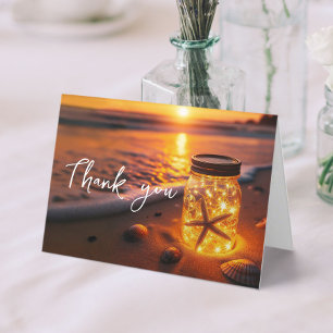 Tropical Sunset Beach Glowing Mason Jar Letterpress Thank You Card