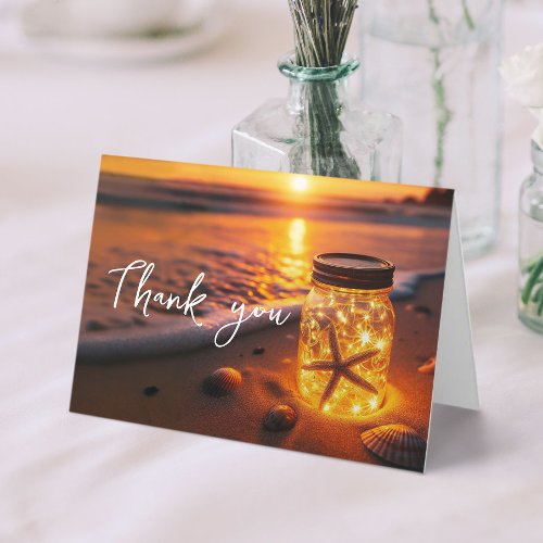 Tropical Sunset Beach Glowing Mason Jar Thank You Card