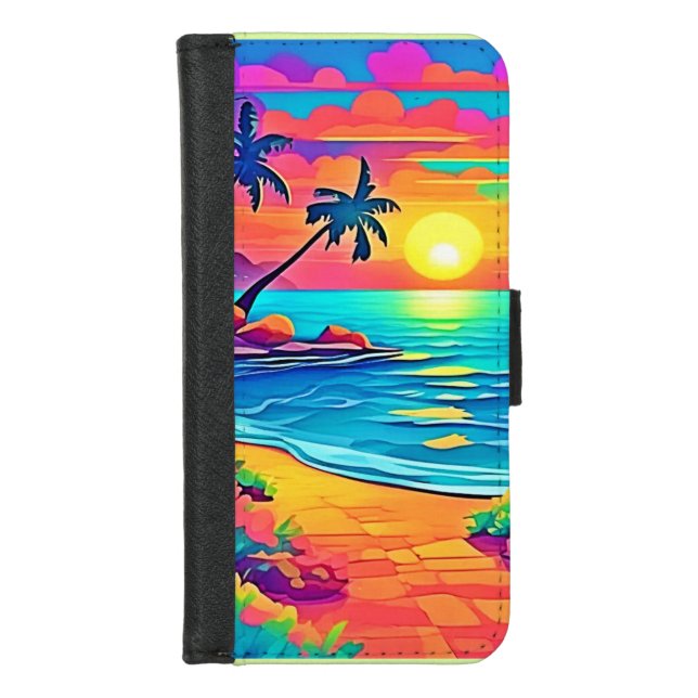 Tropical Sunset Beach iPhone Wallet Case (Front)