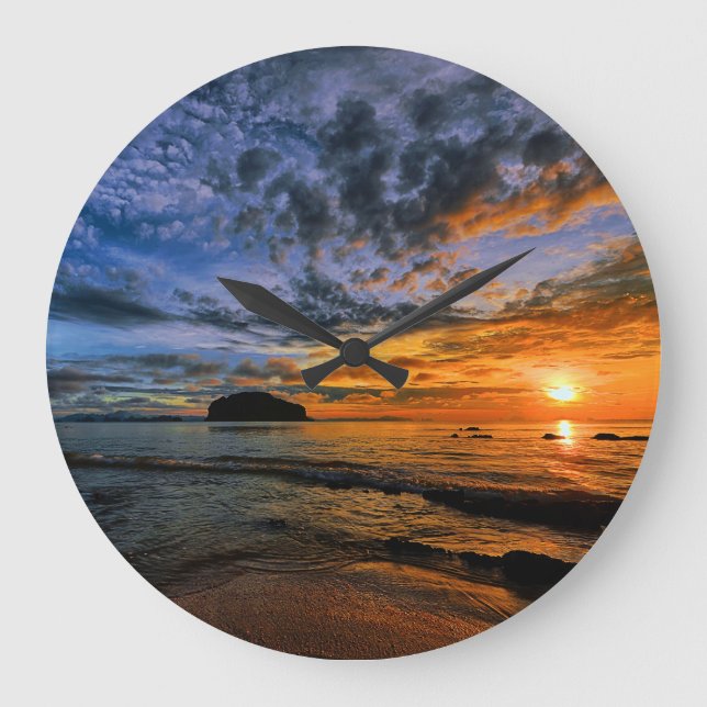 Tropical Sunset Beach Large Clock (Front)