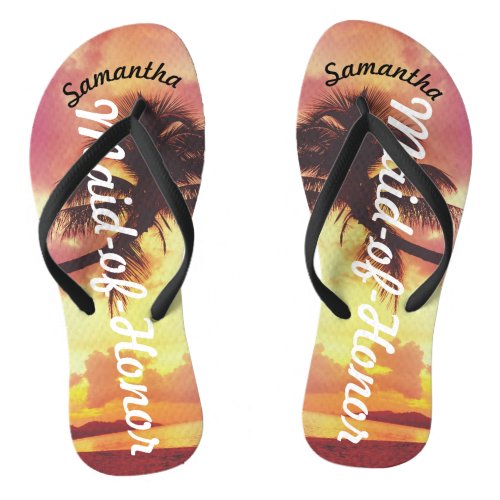 Tropical Sunset Beach Maid of Honor Personalized Flip Flops