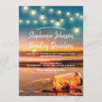 Tropical Sunset Beach Mason Jar Lights Wedding Invitation