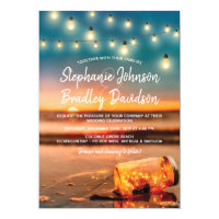 Tropical Sunset Beach Mason Jar Lights Wedding Invitation