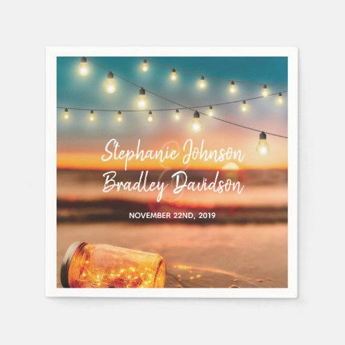 Tropical Sunset Beach Mason Jar Lights Wedding Paper Napkins