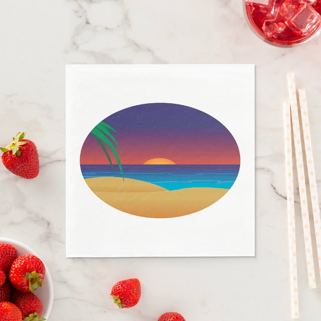 Tropical Sunset Beach Palm Leaves Ocean Waves Napkins (Creator Uploaded)