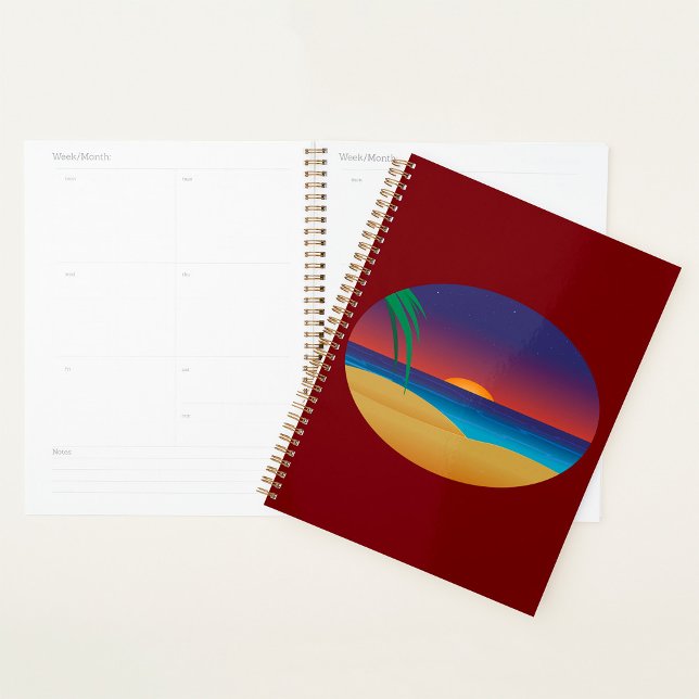 Tropical Sunset Beach Palm Leaves Ocean Waves Planner (Creator Uploaded)