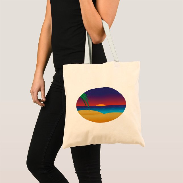 Tropical Sunset Beach Palm Leaves Ocean Waves Tote Bag (Creator Uploaded)