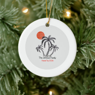 Tropical Sunset Beach Palm Tree Family Vacation Ceramic Ornament