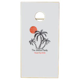 Tropical Sunset Beach Palm Tree Family Vacation Cornhole Set