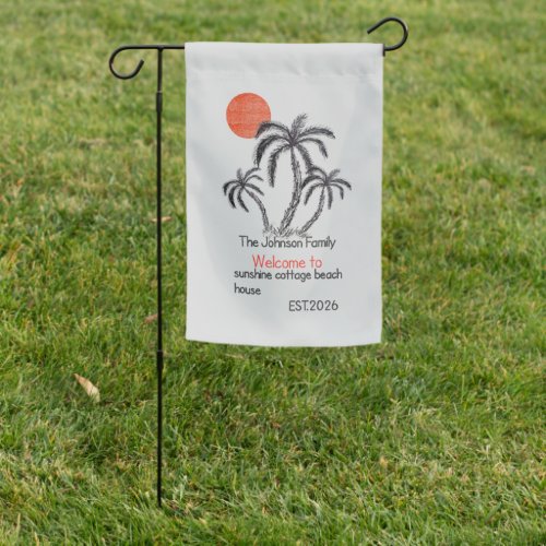 Tropical Sunset Beach Palm Tree Family Vacation Garden Flag