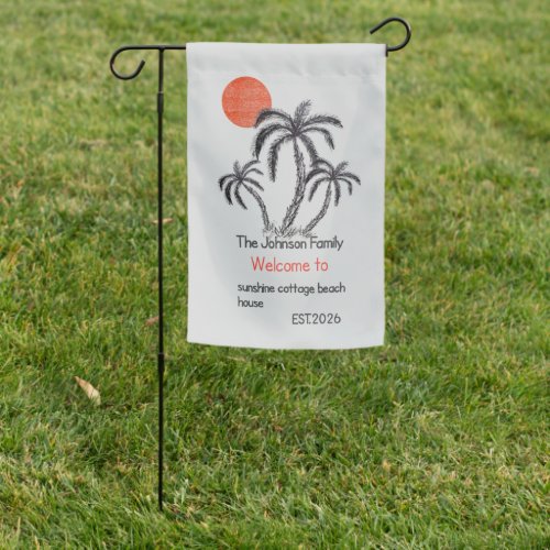 Tropical Sunset Beach Palm Tree Family Vacation Garden Flag
