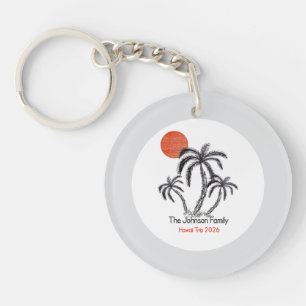 Tropical Sunset Beach Palm Tree Family Vacation Keychain