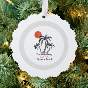 Tropical Sunset Beach Palm Tree Family Vacation Ornament Card