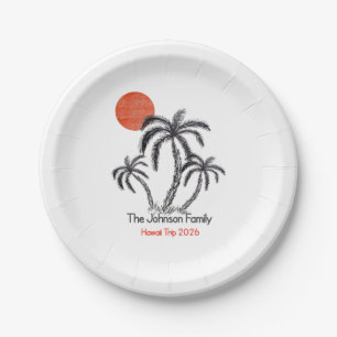 Tropical Sunset Beach Palm Tree Family Vacation Paper Plates