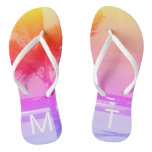 Tropical Sunset Beach & Palm Tree Initial Pink Flip Flops Tropical Sunset Beach & Palm Tree Initial Pink Flip Flops