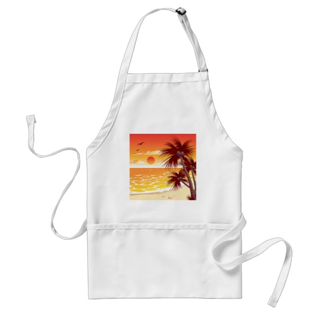 Tropical Sunset Beach Palm Tree Island Adult Apron (Front)