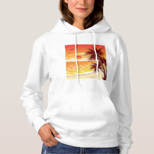 Tropical Sunset Beach Palm Tree Island Hoodie