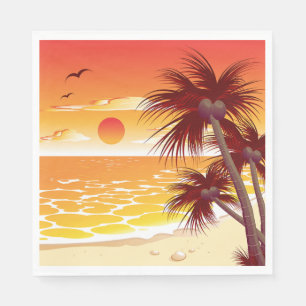 Tropical Sunset Beach Palm Tree Island Napkins
