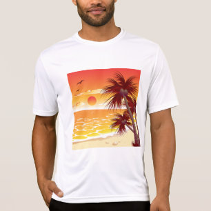 Tropical Sunset Beach Palm Tree Island T-Shirt
