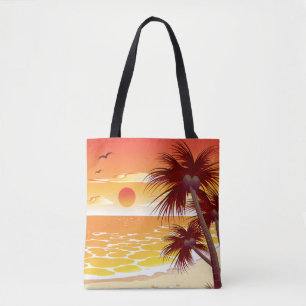 Tropical Sunset Beach Palm Tree Island Tote Bag