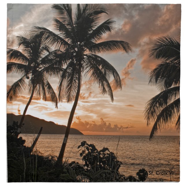Tropical Sunset Beach Palm Trees Cloth Napkin (Front)
