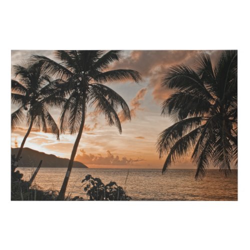 Tropical Sunset Beach Palm Trees Faux Canvas Print