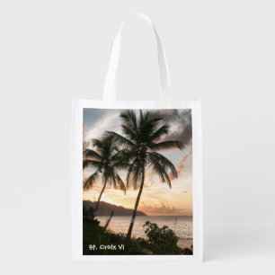 Tropical Sunset Beach Palm Trees Grocery Bag