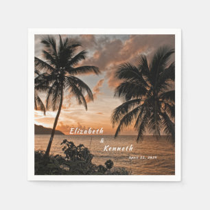 Tropical Sunset Beach Palm Trees Napkins