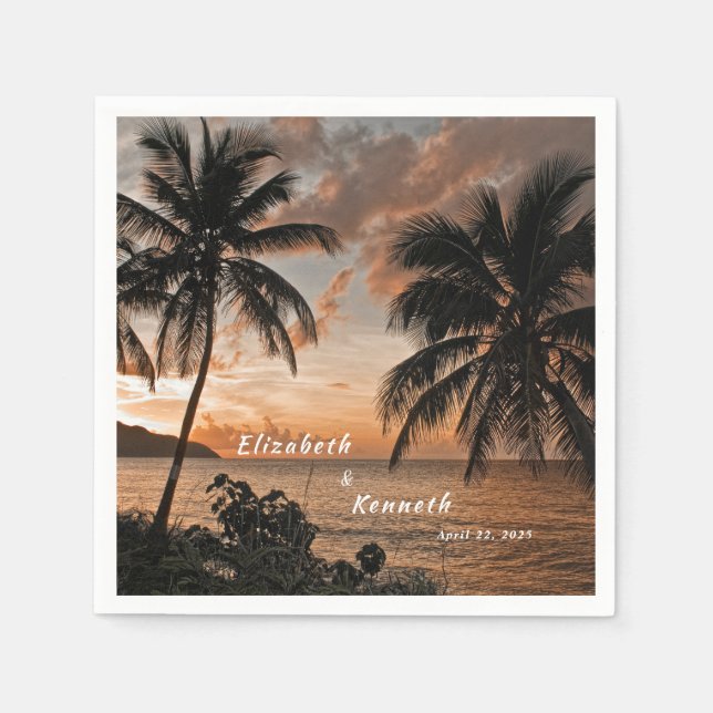 Tropical Sunset Beach Palm Trees Napkins (Front)