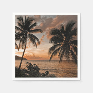 Tropical Sunset Beach Palm Trees Napkins