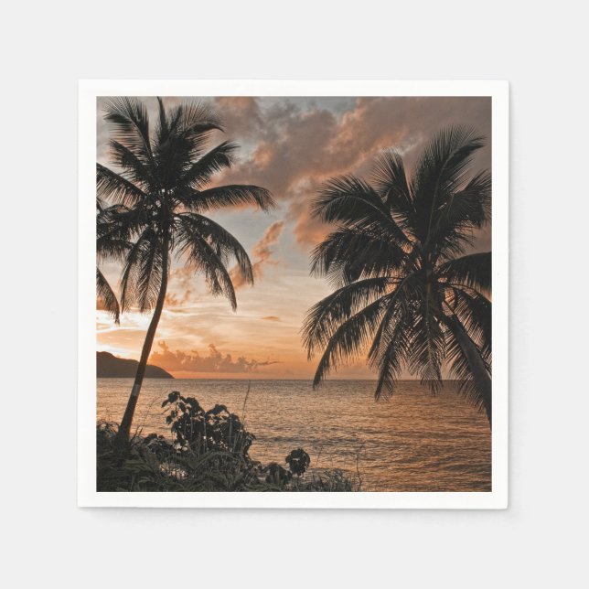 Tropical Sunset Beach Palm Trees Napkins (Front)