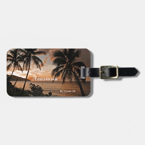 Tropical Sunset Beach Palm Trees Personalize Luggage Tag
