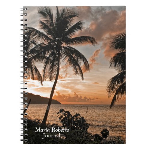 Tropical Sunset Beach Palm Trees Personalize  Notebook